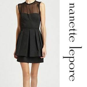 Nanette Lepore Lightshow Dress Mini Sheer Bodice Peplum Sleevless Black Size 6